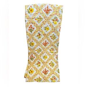 Mid Century Tablecloth, Floral Yellow and Orange, 50 x 50 Square